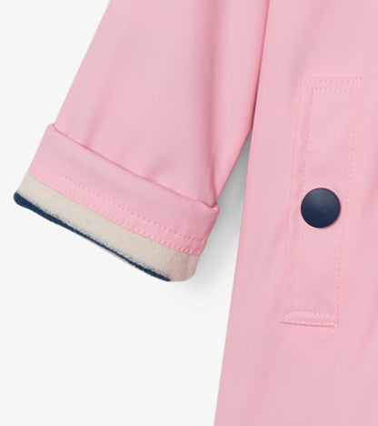 Girls Pink & Navy Button-Up Rain Jacket - Hatley Girls