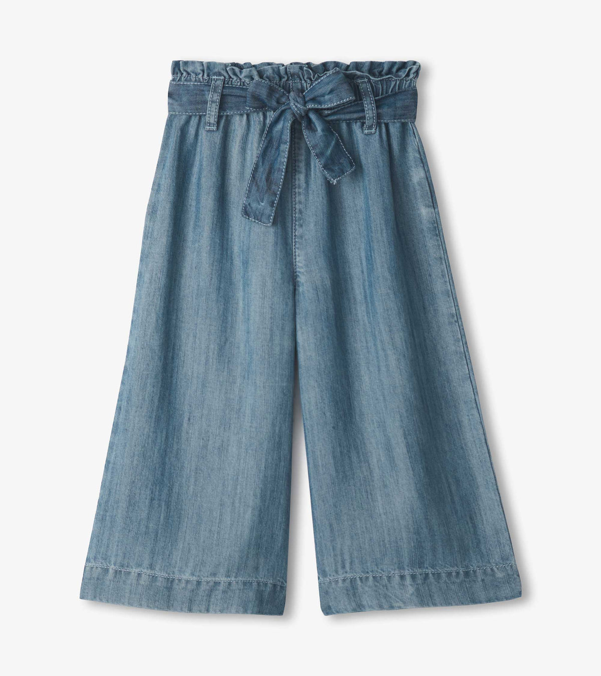 Girls Smokey Blue Wash Cropped Paperbag Pants - Hatley Girls