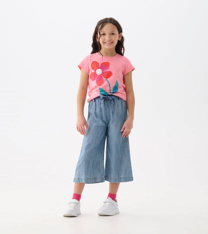 Girls Smokey Blue Wash Cropped Paperbag Pants - Hatley Girls