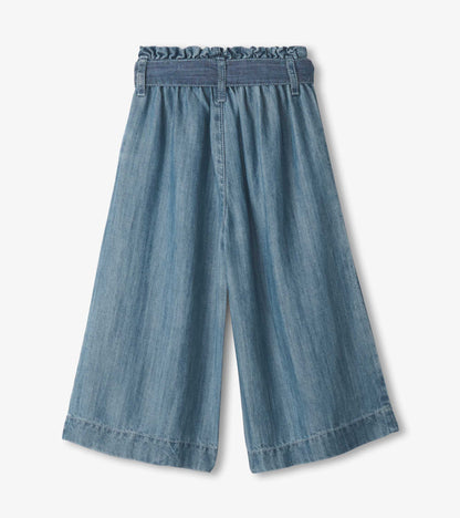 Girls Smokey Blue Wash Cropped Paperbag Pants - Hatley Girls