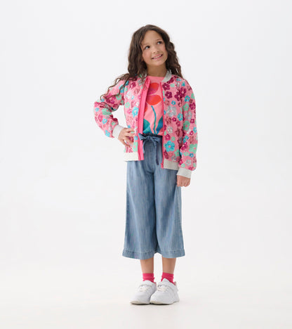 Girls Smokey Blue Wash Cropped Paperbag Pants - Hatley Girls