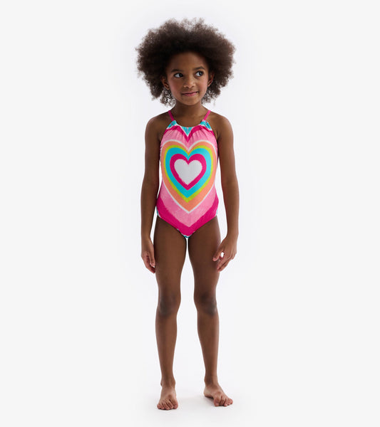 Psychedelic Heart Gather Front Swimsuit - Hatley Girls