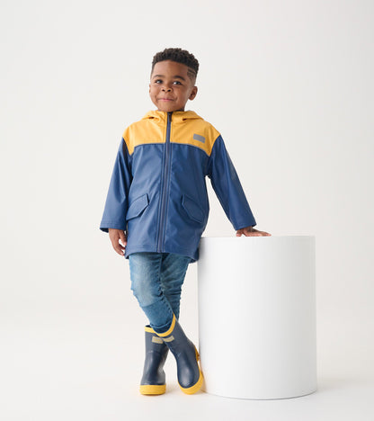 Kids Yellow & Navy Zip-Up Rain Jacket - Hatley Boys|Girls