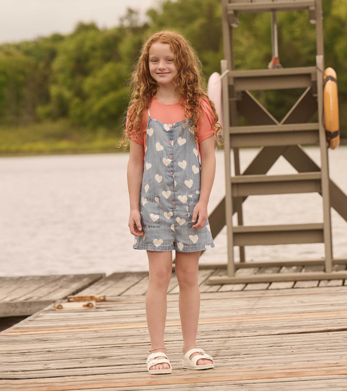 Girls Hearts Slouchy Overalls - Hatley Girls