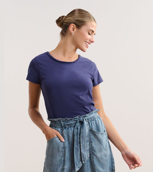 Braided Neck Tee - Navy - Hatley Women
