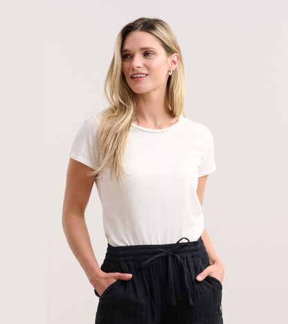 Braided Neck Tee - White - Hatley Women