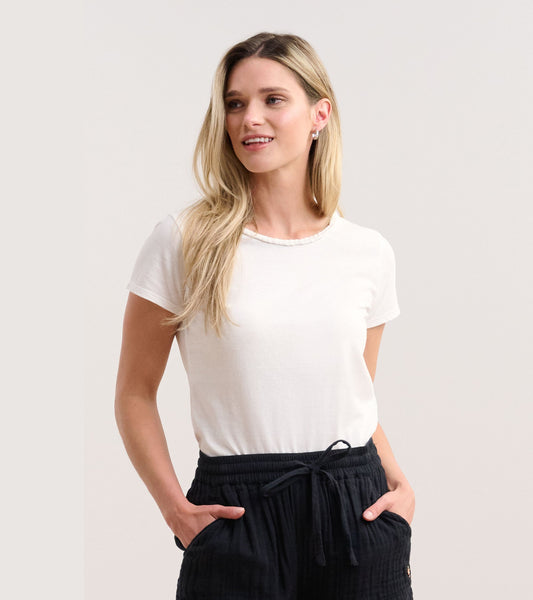 Braided Neck Tee - White - Hatley Women