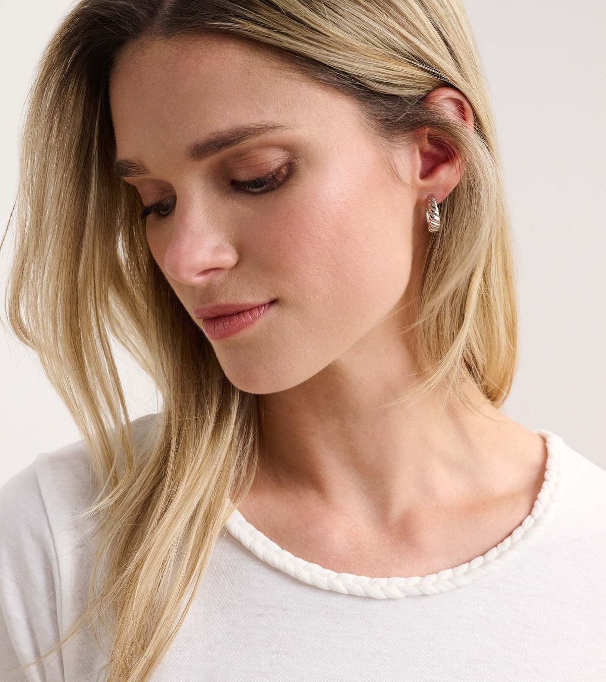Braided Neck Tee - White - Hatley Women