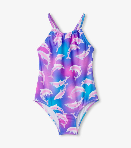 Girls Airbrush Dolphins Gather Front Swimsuit - Hatley Girls