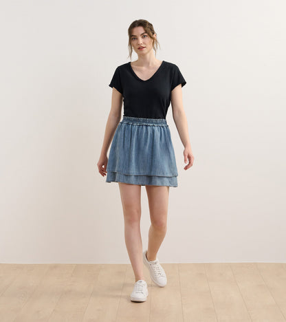 Layered Smocked Skirt - Blue Acid Wash - Hatley Women