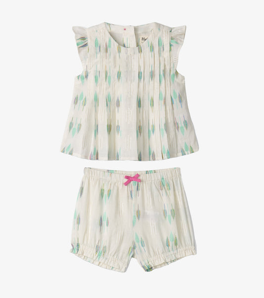 Baby & Toddler Girls Blue Feathers Pin Tuck Tup & Bloomer Set - Hatley Baby & Toddler
