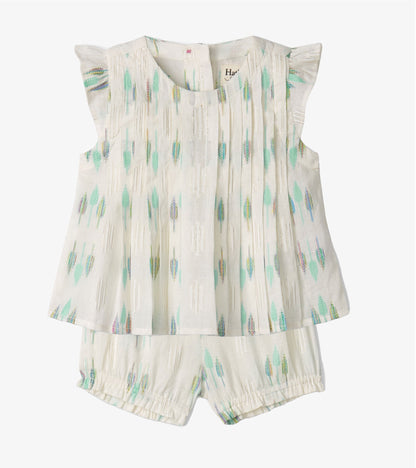 Baby & Toddler Girls Blue Feathers Pin Tuck Tup & Bloomer Set - Hatley Baby & Toddler