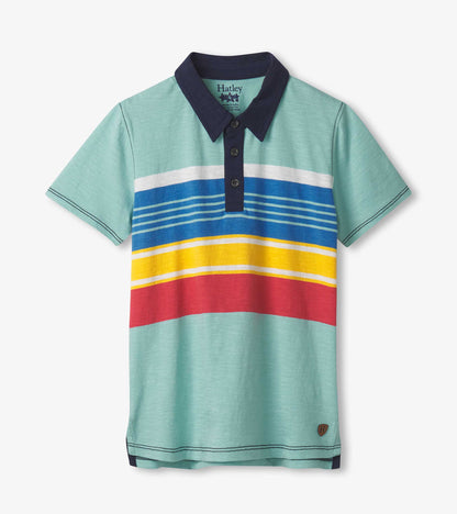 Boys Striped Teal Polo Tee - Hatley Boys
