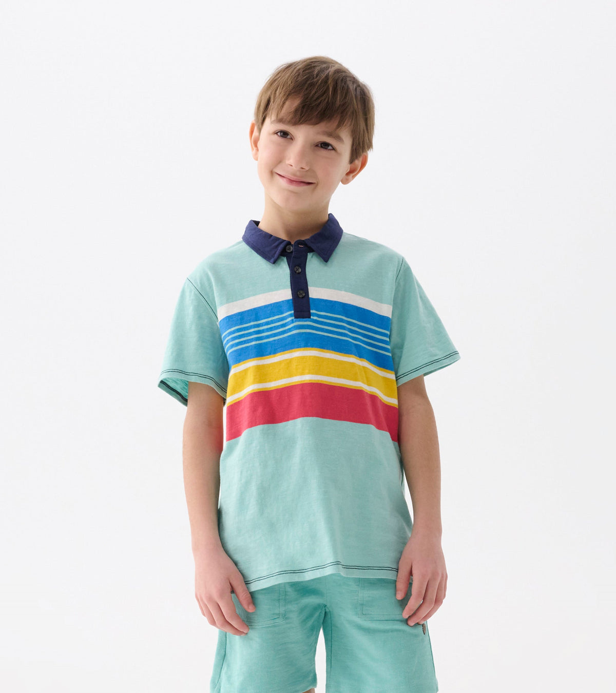 Boys Striped Teal Polo Tee - Hatley Boys