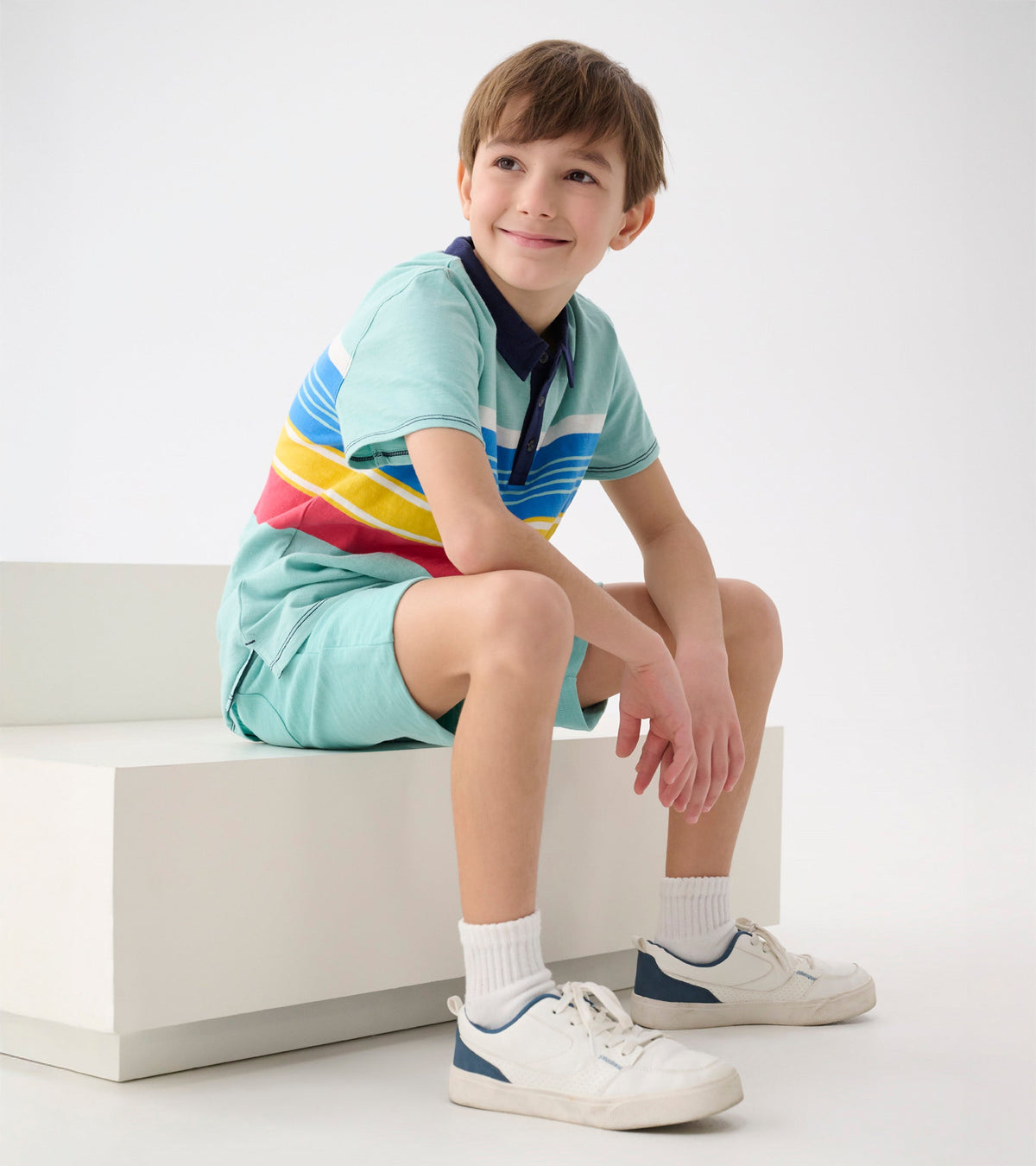 Boys Striped Teal Polo Tee - Hatley Boys