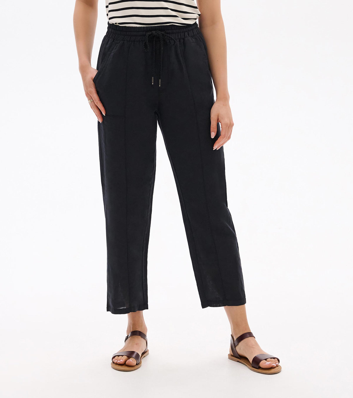 Straight Leg Linen Pants - Black - Hatley Women