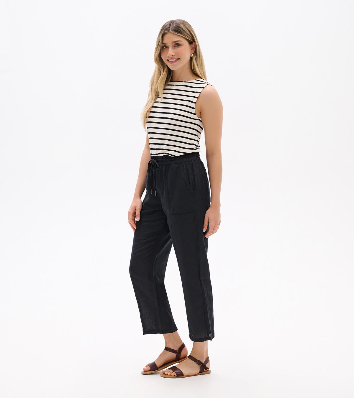 Straight Leg Linen Pants - Black - Hatley Women