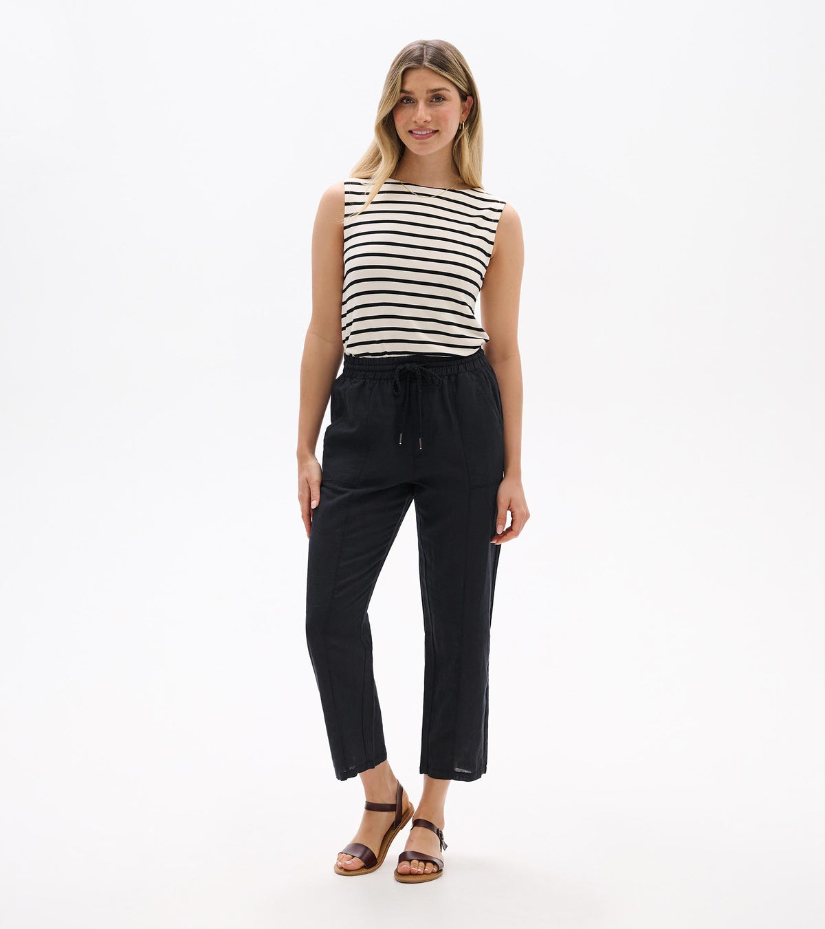 Straight Leg Linen Pants - Black - Hatley Women
