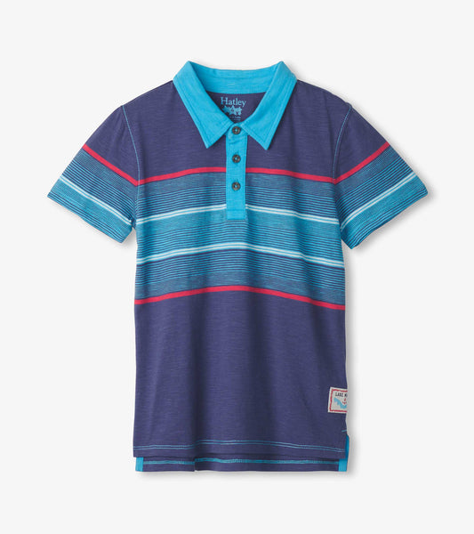 Boys Striped Blue Polo Tee - Hatley Boys