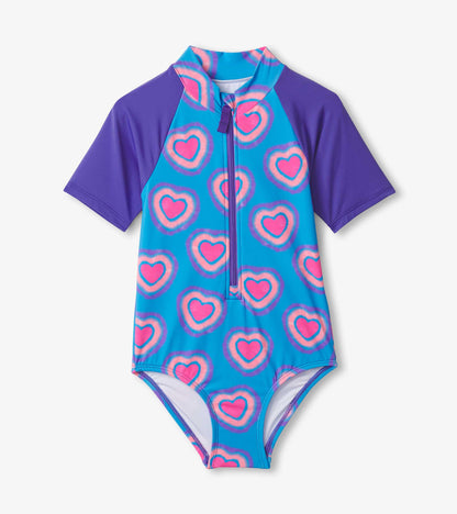 Girls Glowing Hearts One-Piece Rashguard - Hatley Girls
