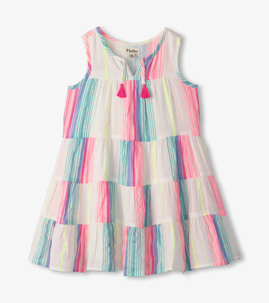 Girls Neon Stripes Tiered Dress - Hatley Girls