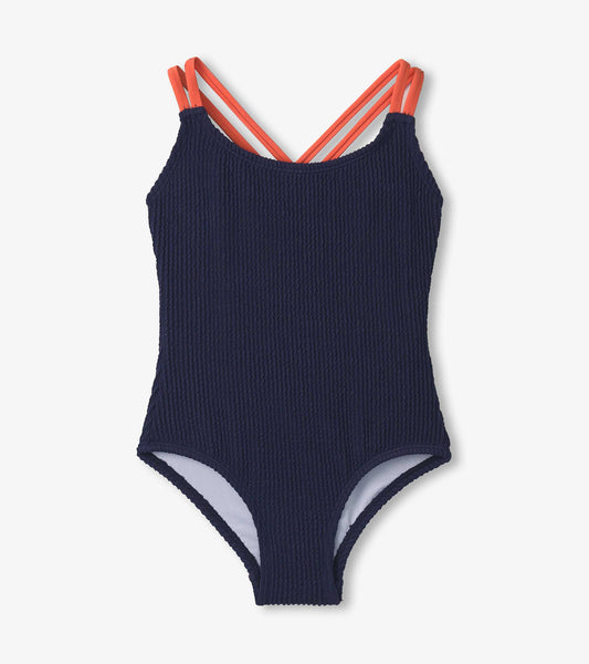Girls Patriot Blue Cross Strap Swimsuit - Hatley Girls