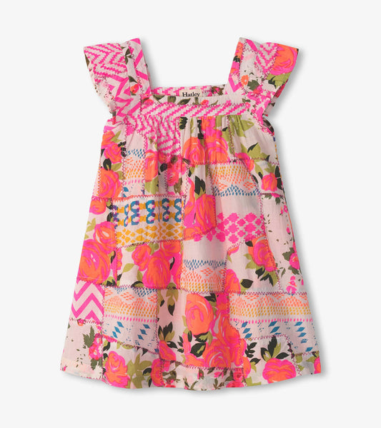 Girls Floral Patchwork Flutter Puff Dress - Hatley Girls