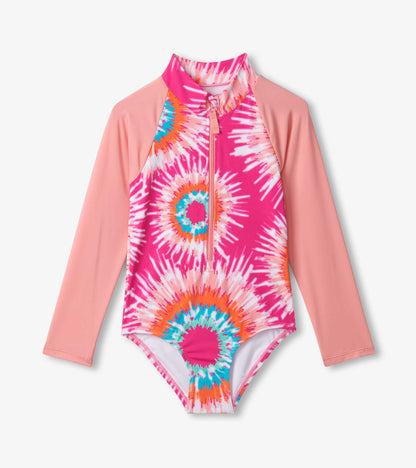 Girls Sunburst Tie Dye Long Sleeve Rashguard Swimsuit - Hatley Girls