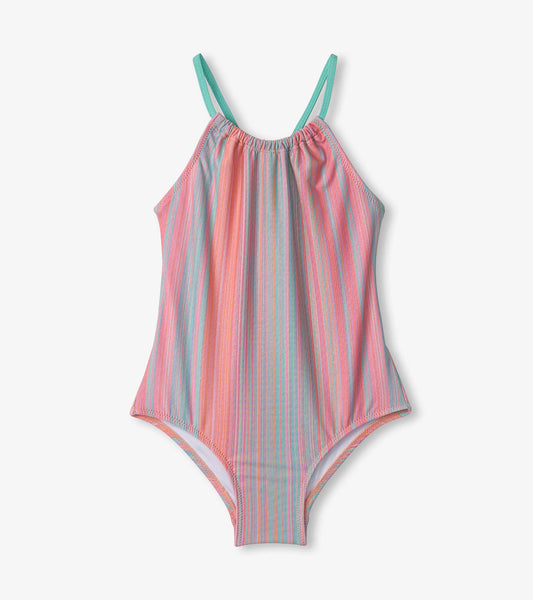 Girls Shimmer Stripe Gather Front Swimsuit - Hatley Girls