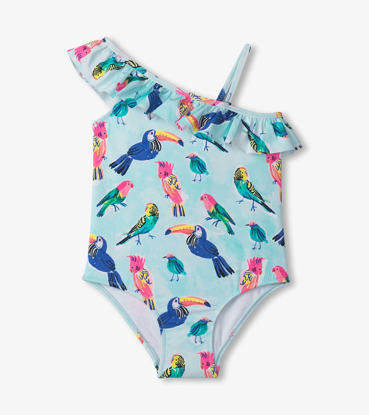Girls Tropical Birds Ruffle Trim Swimsuit - Hatley Girls