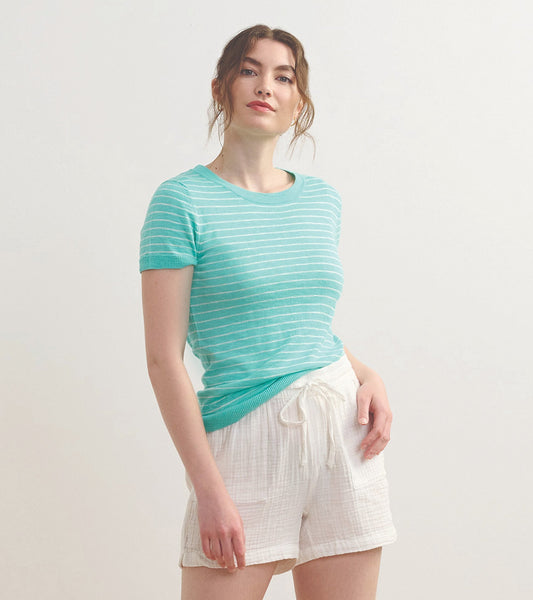 Simone Knit Tee - Teal Stripes - Hatley Women
