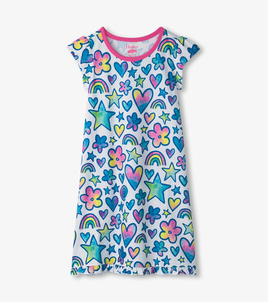 Girls Watercolor Doodles Nightdress - Hatley Girls