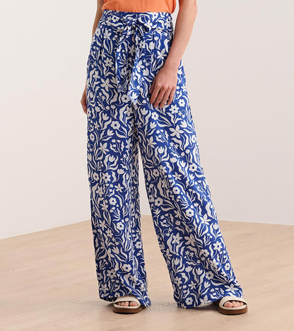 Belted Wide Leg Pants - Wavy Flowers - Hatley Women