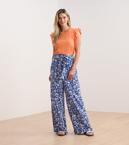 Belted Wide Leg Pants - Wavy Flowers - Hatley Women