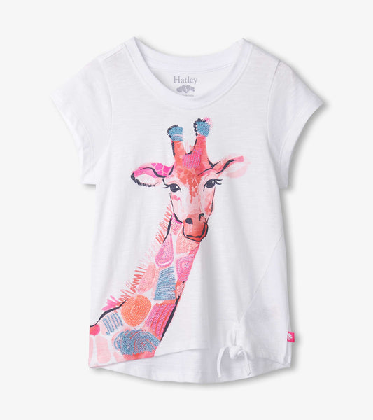 Girls Happy Giraffe Tie Front T-Shirt - Hatley Girls
