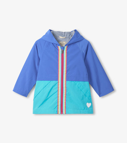 Girls Blue Colorblock Jersey-Lined Rain Jacket - Hatley Girls