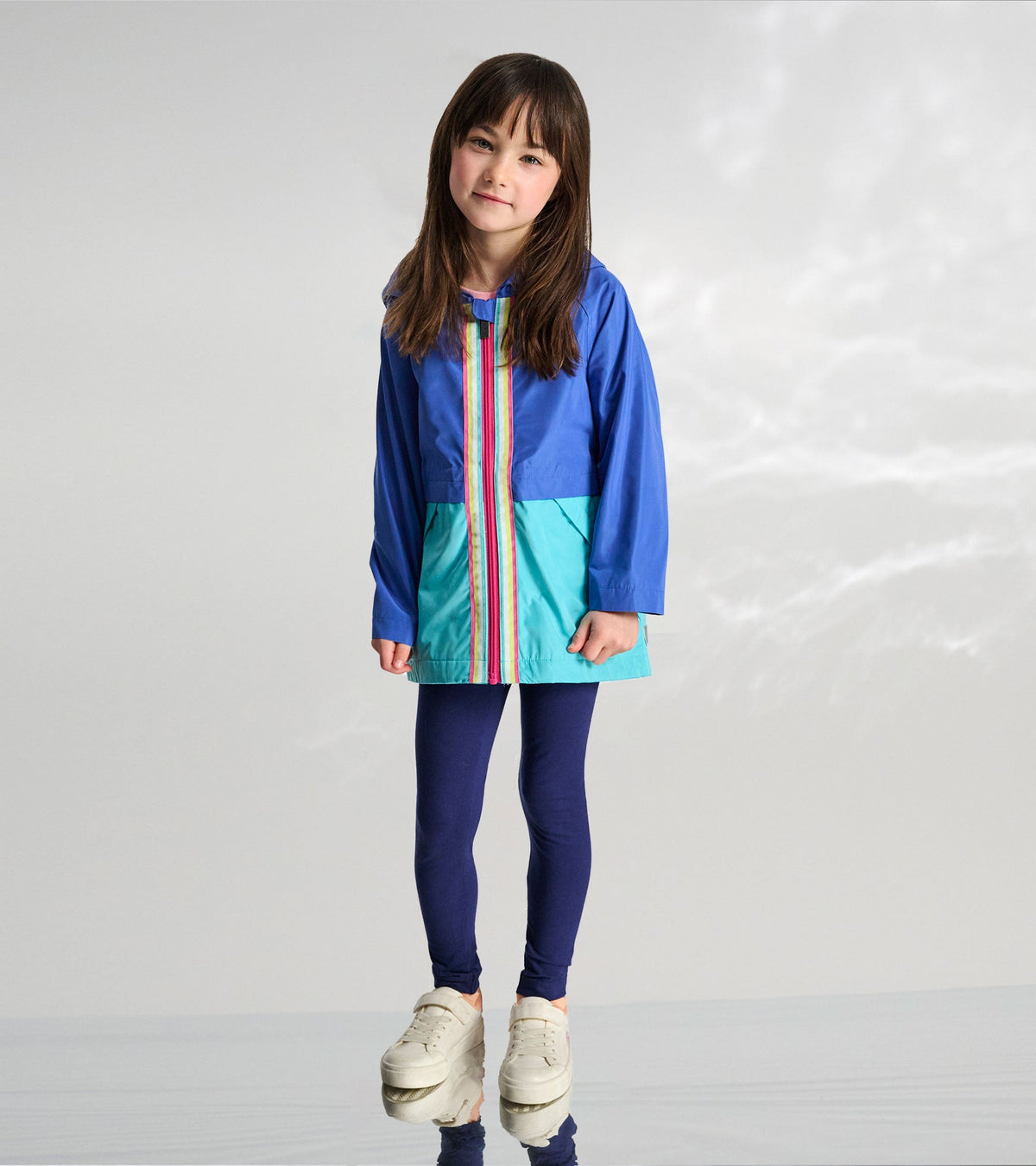 Girls Blue Colorblock Jersey-Lined Rain Jacket - Hatley Girls