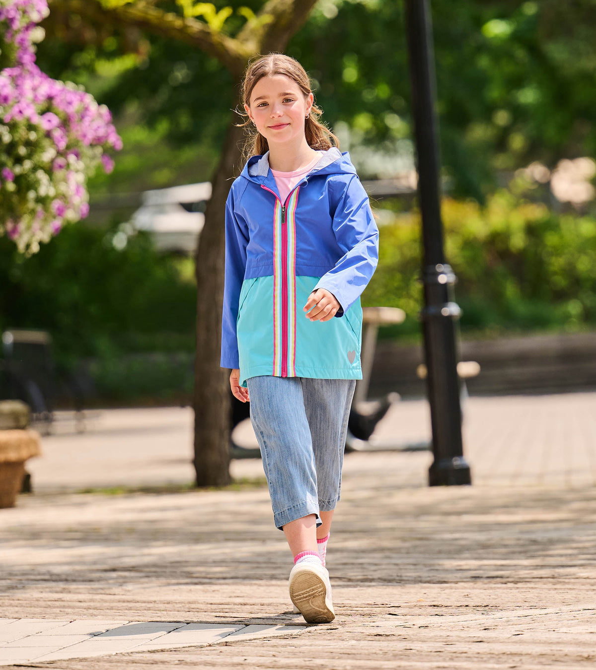 Girls Blue Colorblock Jersey-Lined Rain Jacket - Hatley Girls