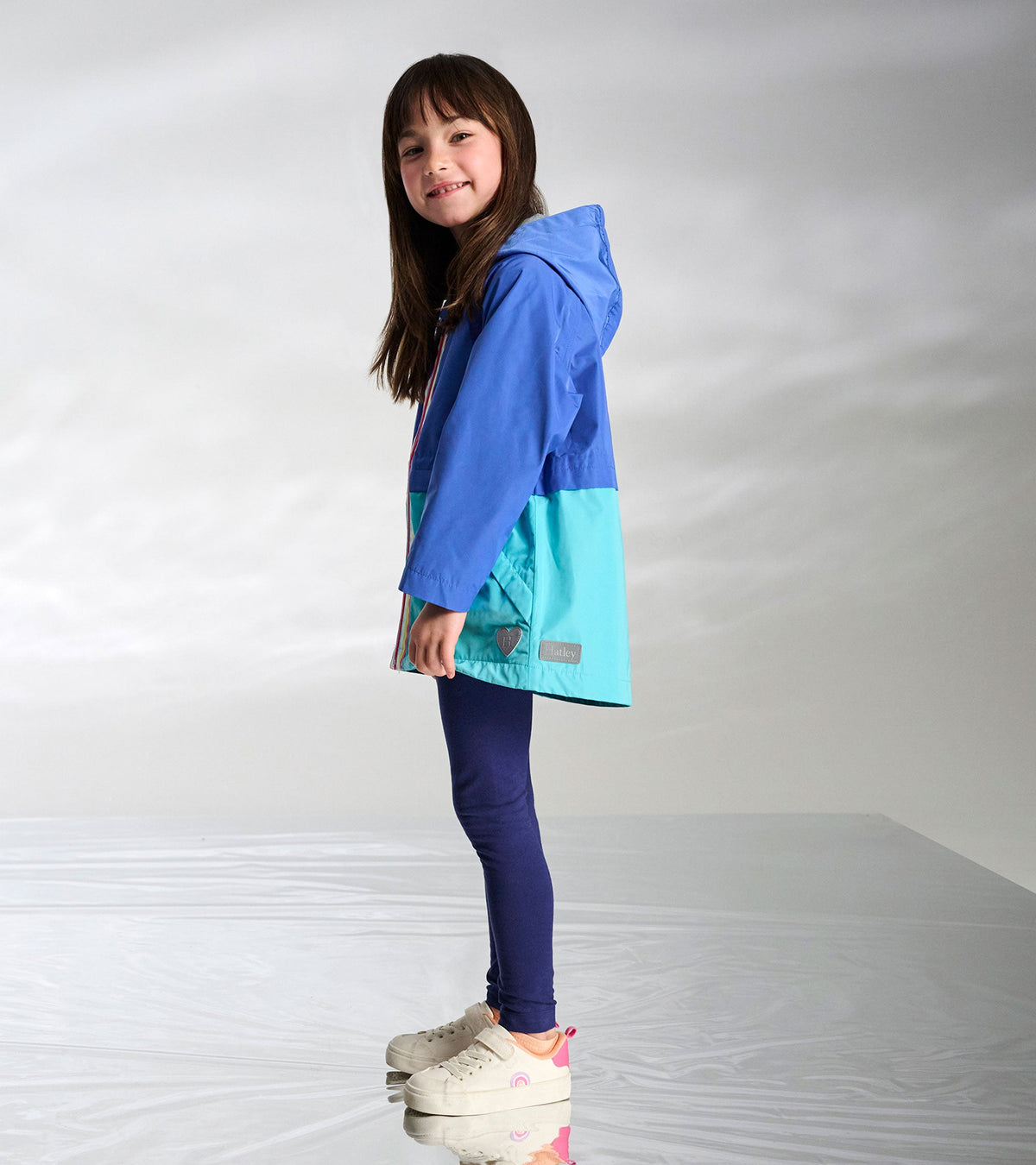 Girls Blue Colorblock Jersey-Lined Rain Jacket - Hatley Girls