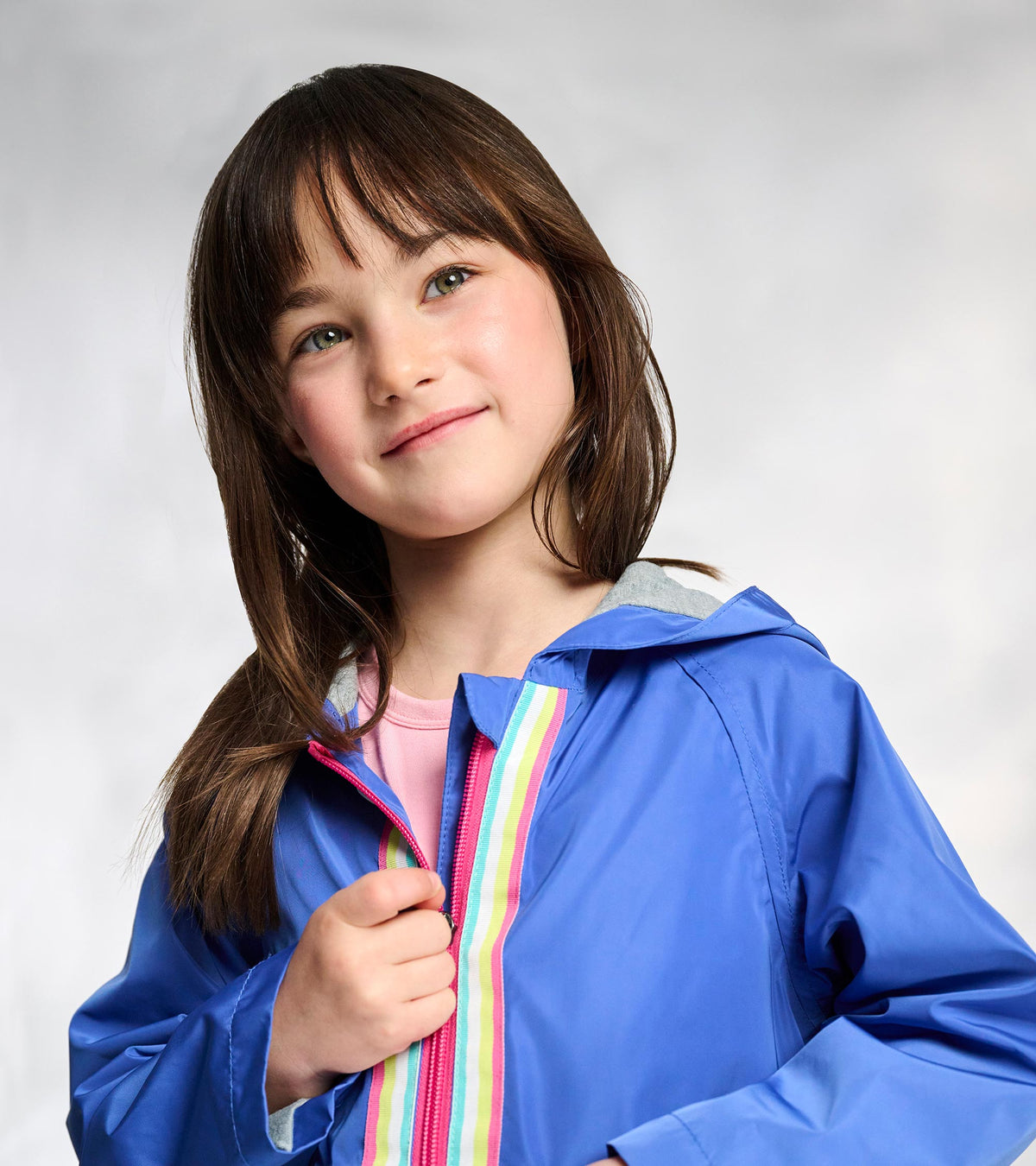 Girls Blue Colorblock Jersey-Lined Rain Jacket - Hatley Girls