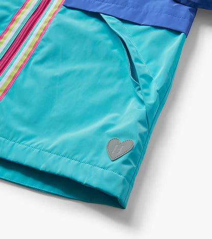 Girls Blue Colorblock Jersey-Lined Rain Jacket - Hatley Girls