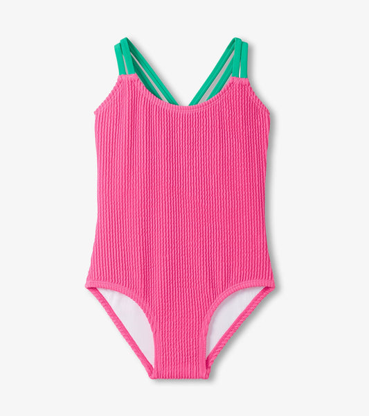 Girls Hot Pink Ribbed One-Piece Swimsuit - Hatley Girls