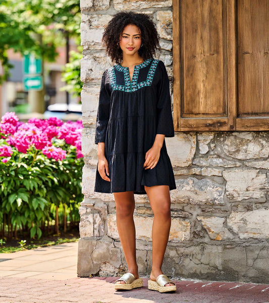 Amira Tiered Dress - Black Swiss Dot - Hatley Women