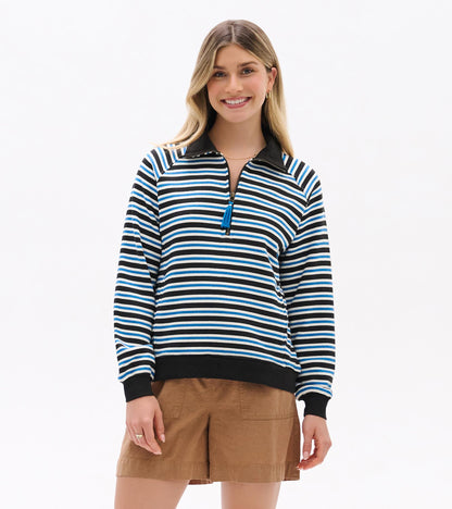 Mock Neck Pullover - Black Stripes - Hatley Women