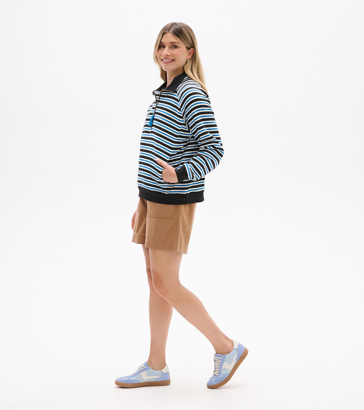 Mock Neck Pullover - Black Stripes - Hatley Women