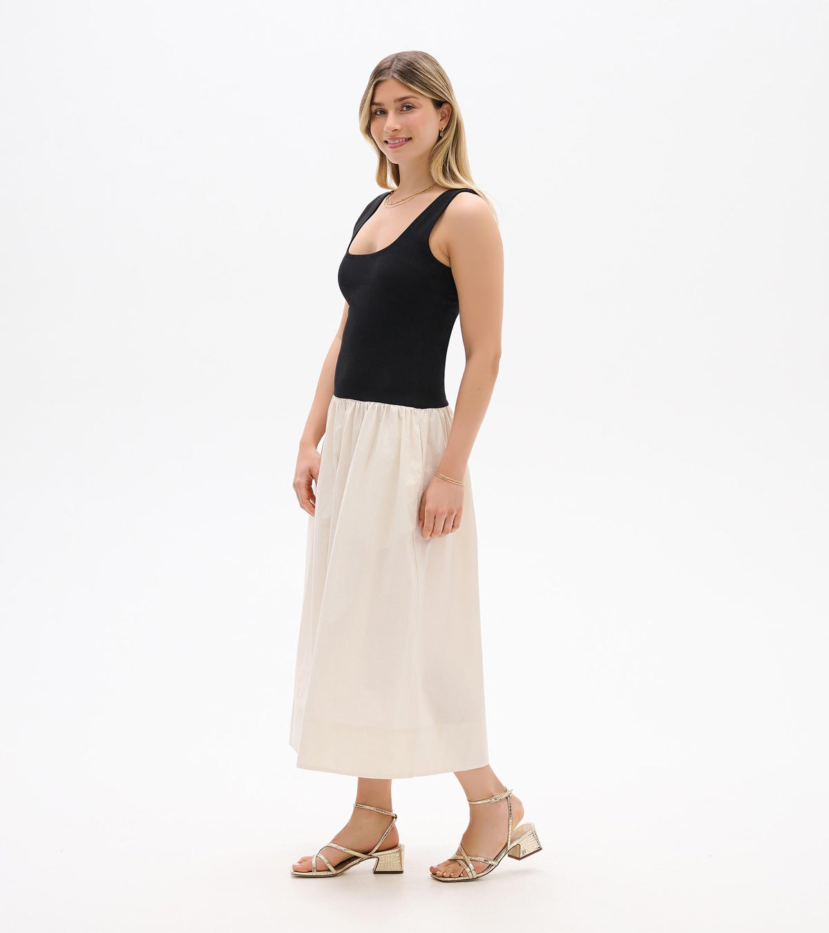 Mix Media Midi Dress - Whisper White and Black - Hatley Women
