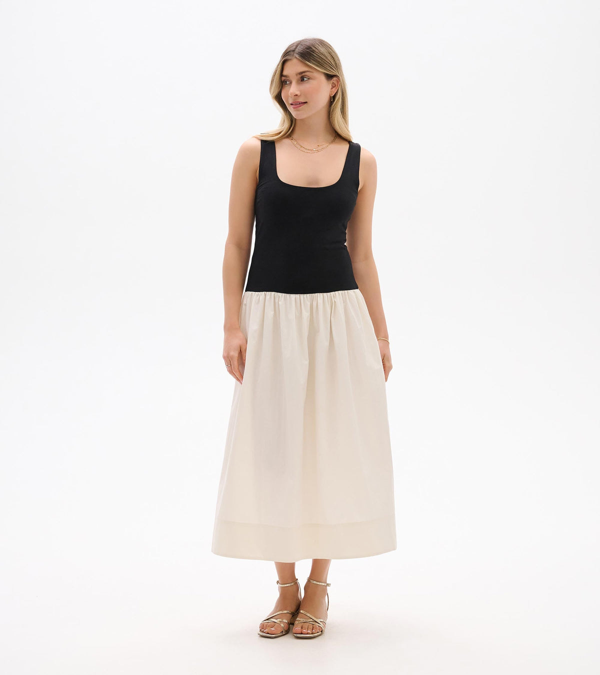 Mix Media Midi Dress - Whisper White and Black - Hatley Women