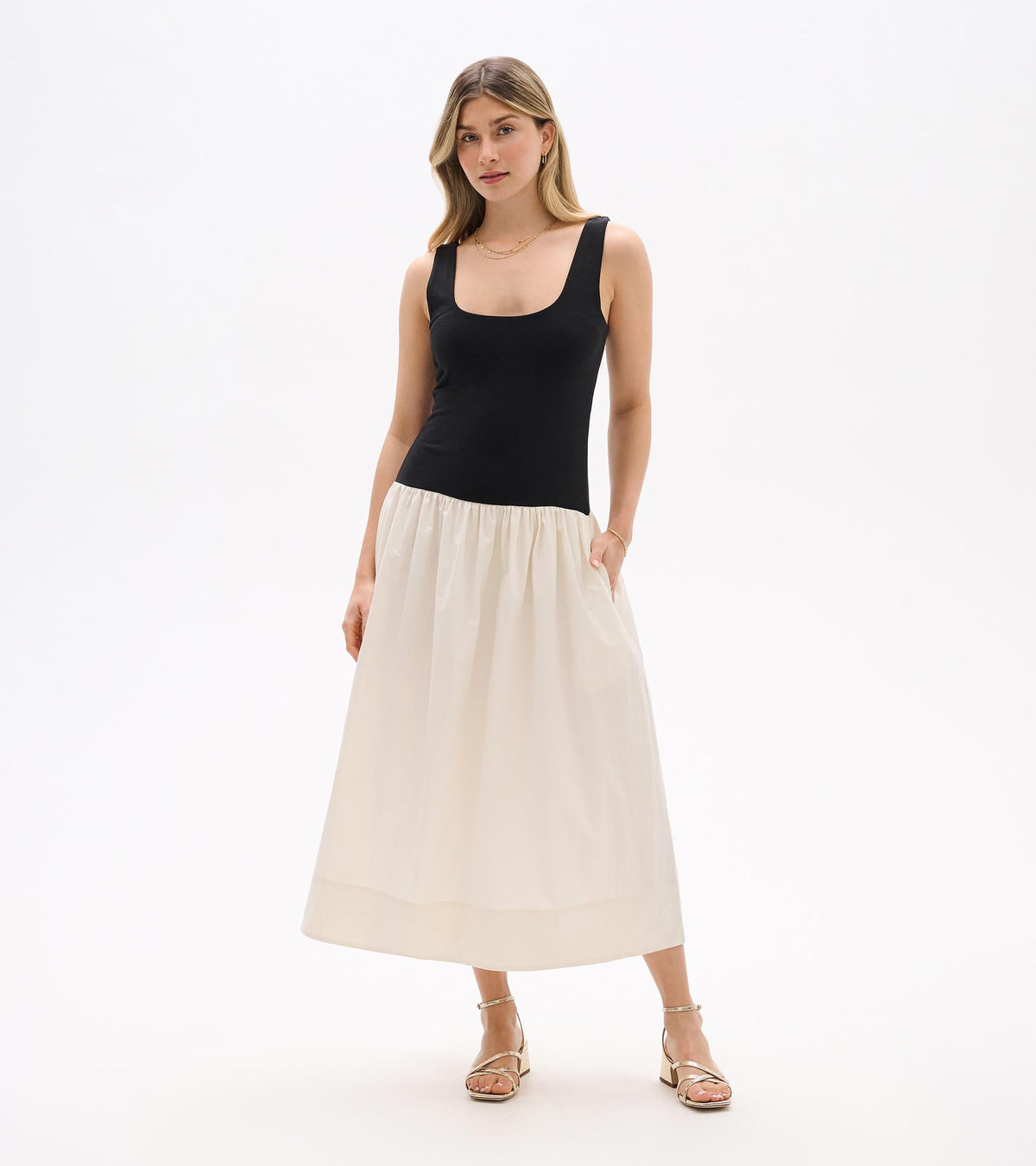 Mix Media Midi Dress - Whisper White and Black - Hatley Women