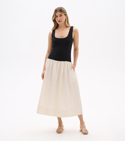 Mix Media Midi Dress - Whisper White and Black - Hatley Women