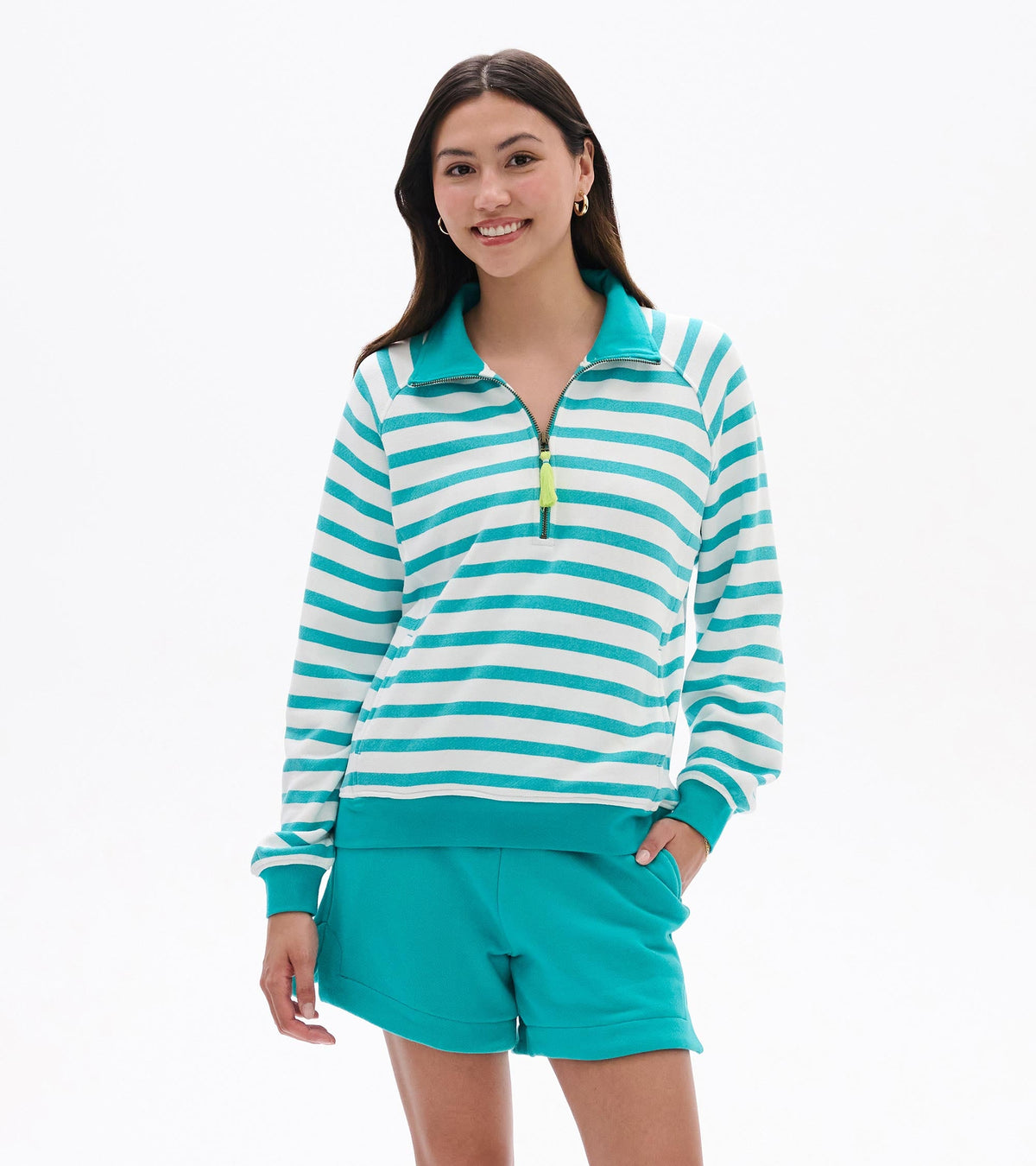 Mock Neck Pullover - Green Ceramic Stripes - Hatley Women